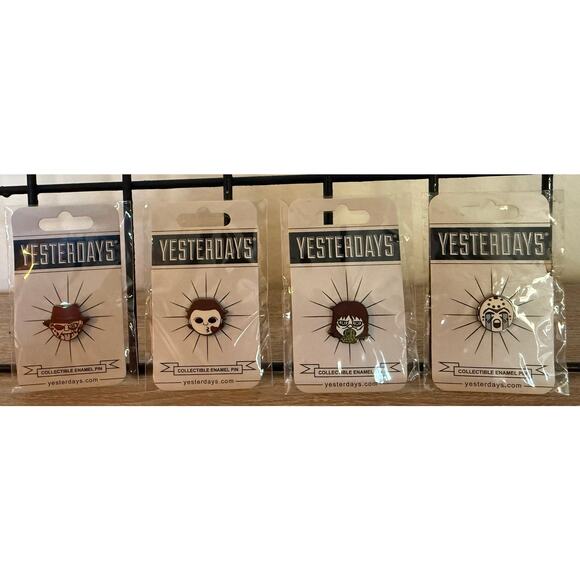 NEW Yesterdays Horror Emoji Enamel 4 Pin Lot Michael Jason Freddy Regan SEALED - Picture 2 of 4
